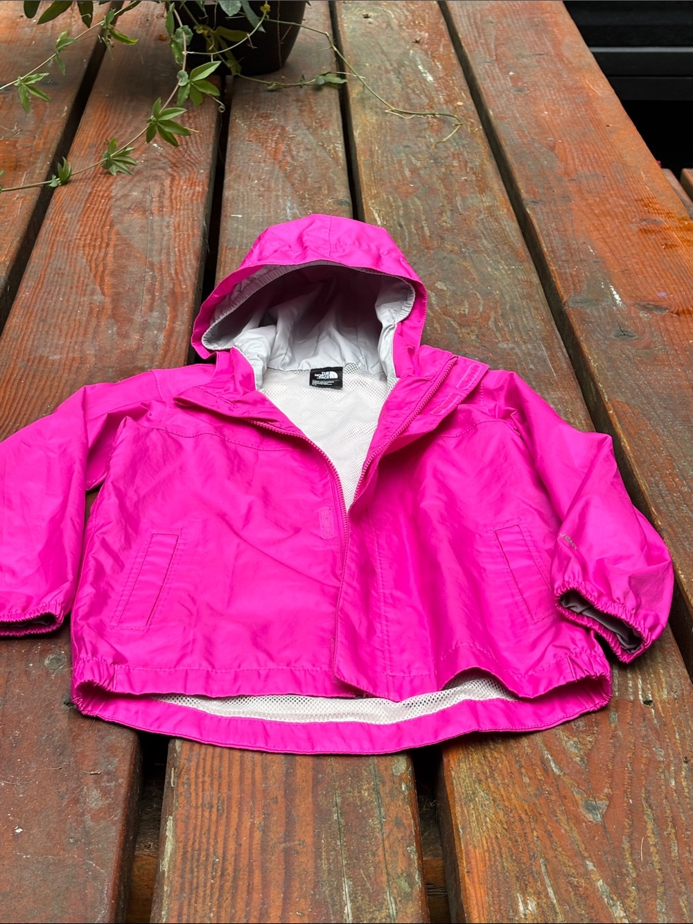 The North Face Girls Bright Pink Hooded Rain Jacket